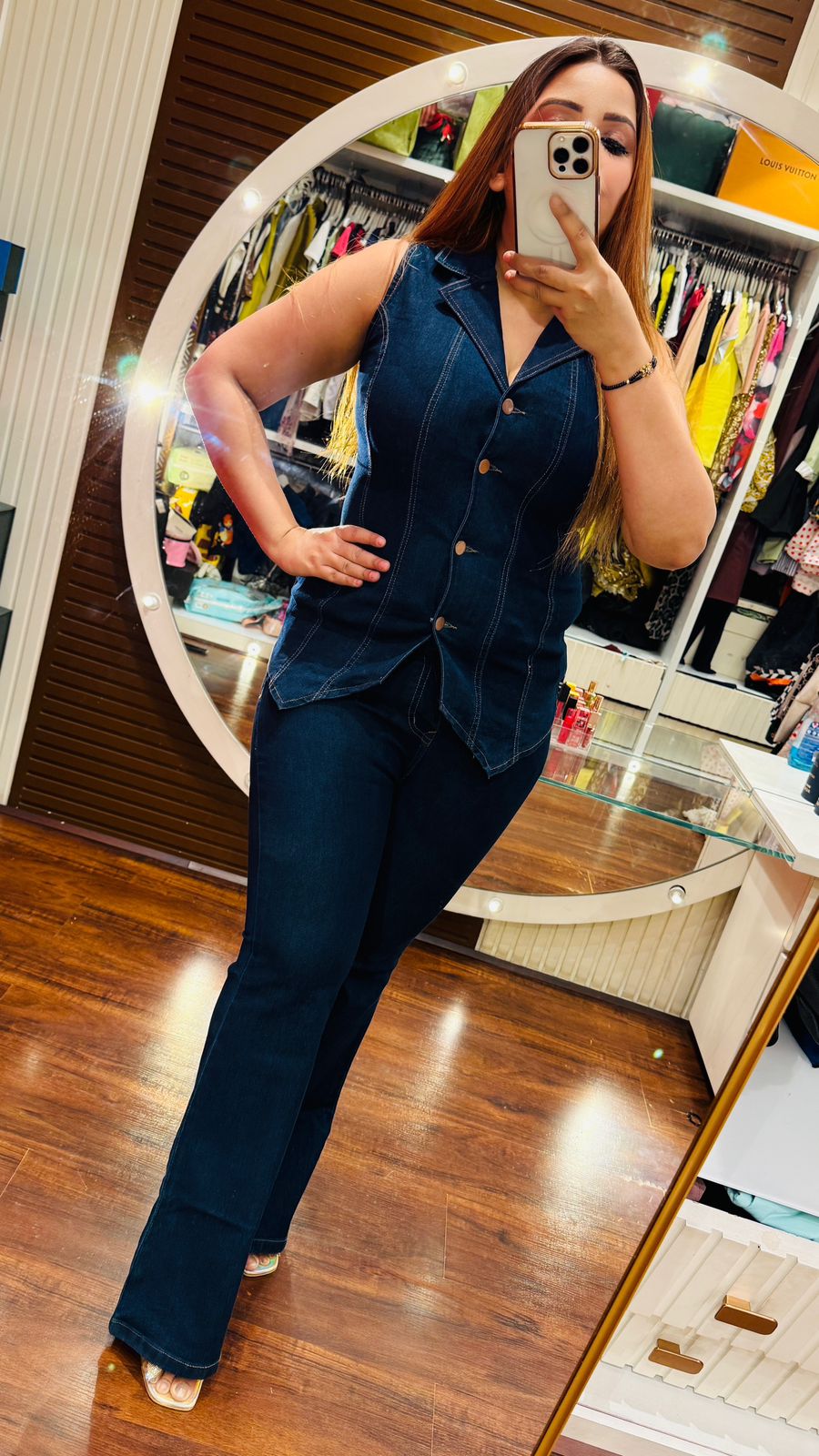 Denim Midi Dress- Blue, Navy